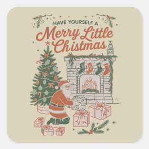 Vintage Christmas Retro Santa Claus Gifts Holiday Square Sticker