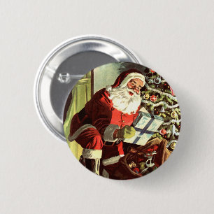 Vintage Christmas, Retro Santa Claus with Presents 2 Inch Round Button