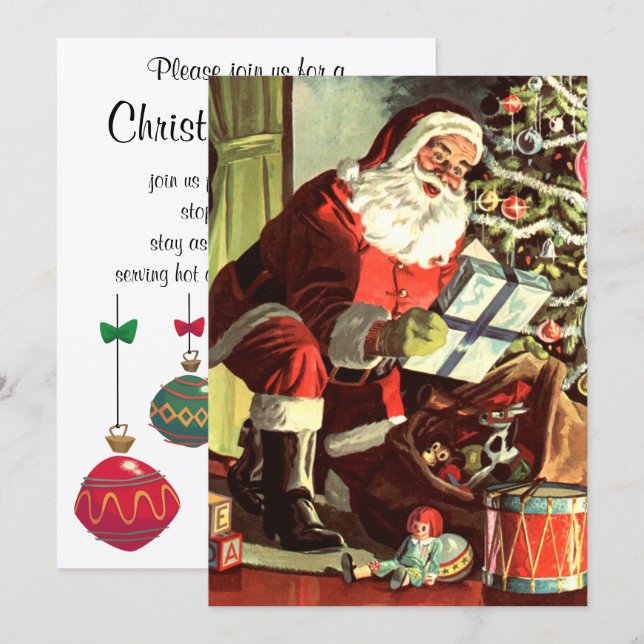 Vintage Christmas, Retro Santa Claus with Presents Invitation (Front/Back)