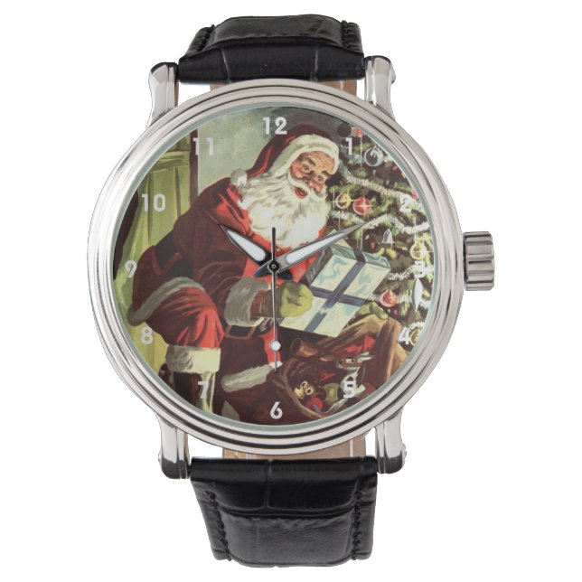 Vintage Christmas, Retro Santa Claus with Presents Watch (Front)