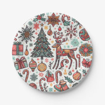 Vintage Christmas Retro Tree Gift Paper Plates