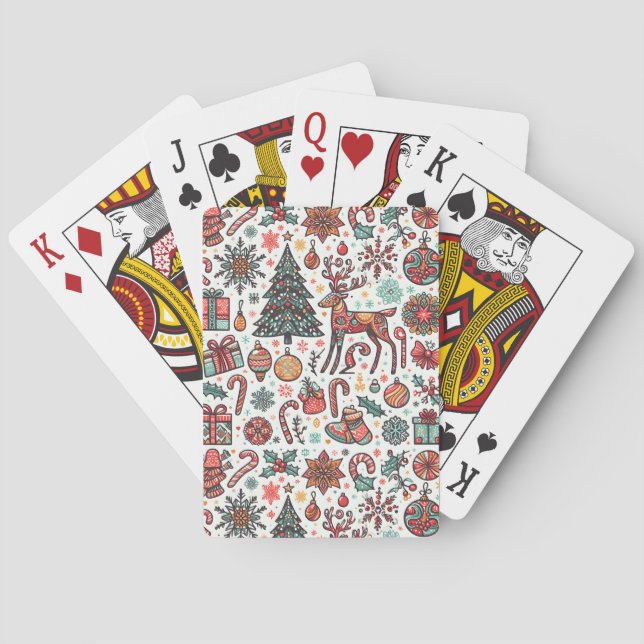 Vintage Christmas Retro Tree Gift Playing Cards (Back)