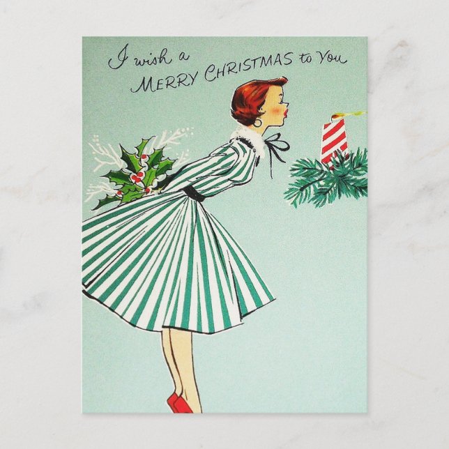 Vintage Christmas retro woman holiday postcard (Front)
