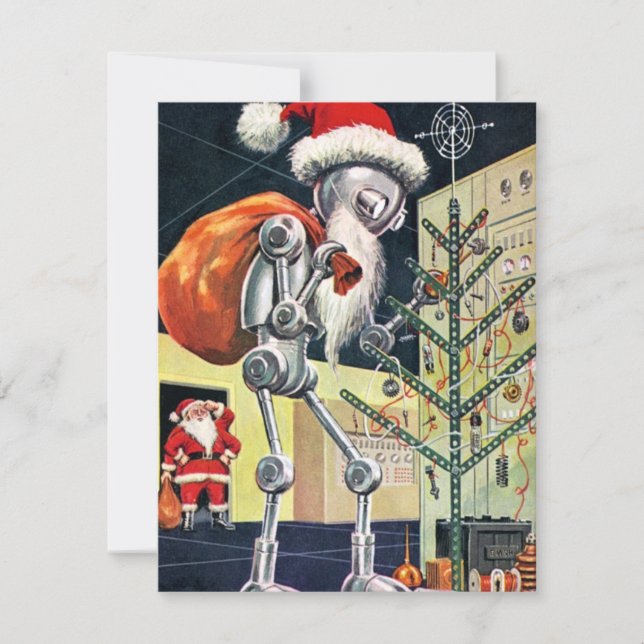 Vintage Christmas Robot Santa Holiday Card (Front)