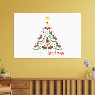 Vintage christmas rocking horse canvas print