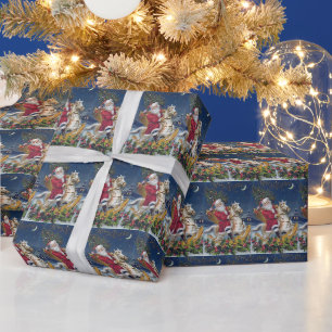 Vintage Christmas rocking horse Santa tiled Wrapping Paper