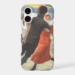 Vintage Christmas, Romantic Couple Ice Skating