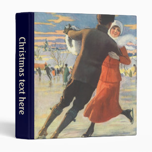 Vintage Christmas, Romantic Couple Ice Skating Binder
