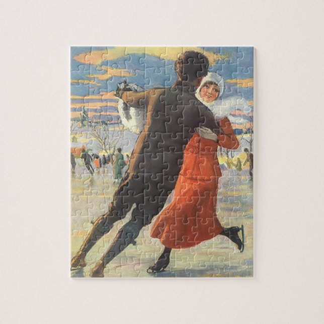 Vintage Christmas, Romantic Couple Ice Skating Jigsaw Puzzle (Vertical)