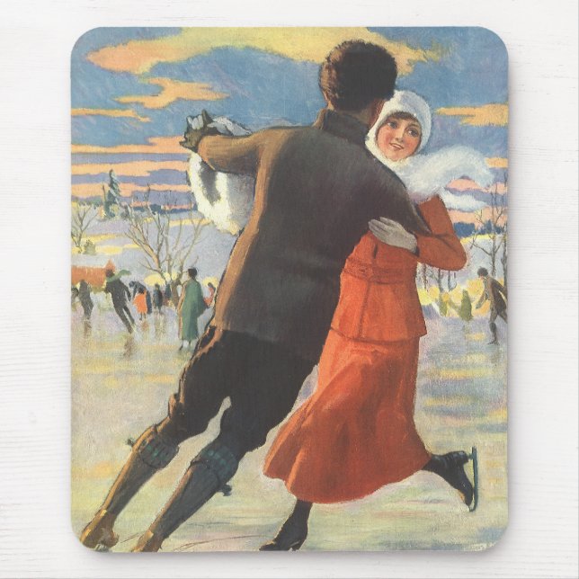 Vintage Christmas, Romantic Couple Ice Skating Mouse Pad (Front)