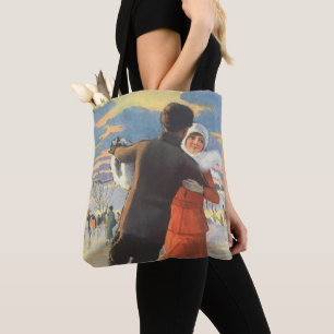 Vintage Christmas, Romantic Couple Ice Skating Tote Bag