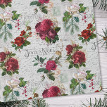 Vintage Christmas Rose Joyeux Noel Ephemera Wrapping Paper<br><div class="desc">Elegant and richly-detailed vintage Christmas floral seamless composition featuring "Joyeux Noel" typography,  handwritten script,  postage graphic,  holly,  mistletoe,  and deep red and ivory roses on aged parchment background.</div>