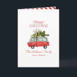 Vintage Christmas rustic barn  Card<br><div class="desc">Get in the festive mood with this fun watercolor car and christmas tree design. A beautiful hand painted red car and green tree, gives a traditional rustic feel, which is complimented by modern, trendy, bold script font. The text can be personalised with your family name and message to make it...</div>