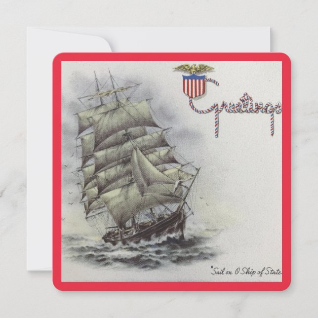 Vintage Christmas Sailboat Ship Holiday Card (Front)
