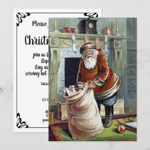Vintage Christmas, Saint Nicholas by the Fireplace Invitation