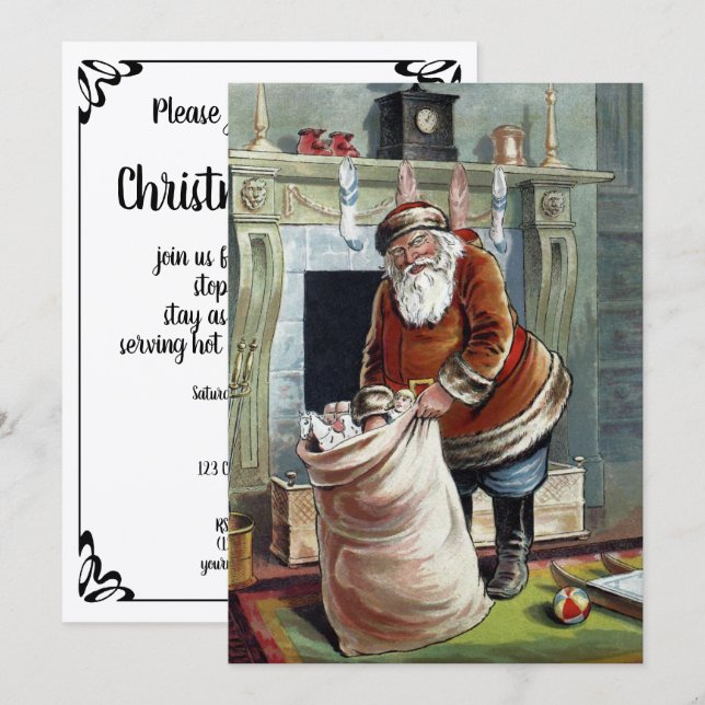 Vintage Christmas, Saint Nicholas by the Fireplace Invitation (Front/Back)
