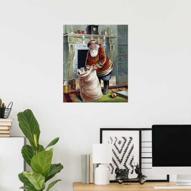 Vintage Christmas, Saint Nicholas by the Fireplace Poster (Home Office)