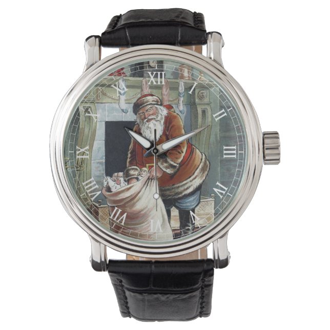 Vintage Christmas, Saint Nicholas by the Fireplace Watch (Front)