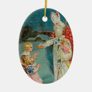 Vintage Christmas Saint Nicholas Ceramic Ornament