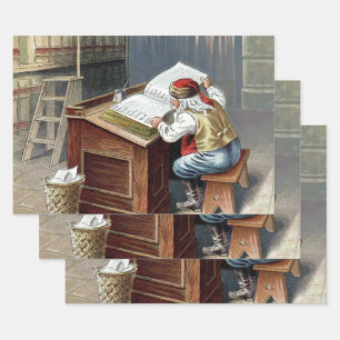 Vintage Christmas, Saint Nicholas Naughty or Nice  Wrapping Paper Sheet