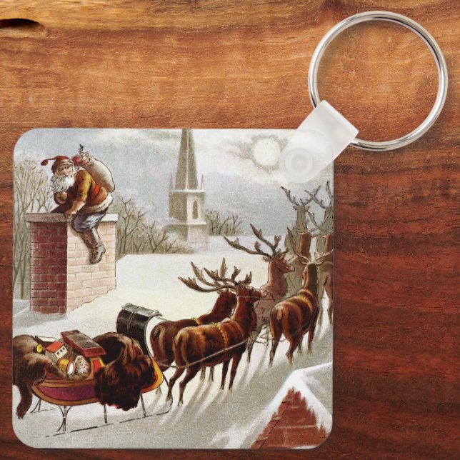 Vintage Christmas, Saint Nicholas on the Rooftop Keychain (Back)
