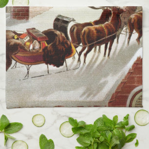 Vintage Christmas, Saint Nicholas on the Rooftop Kitchen Towel