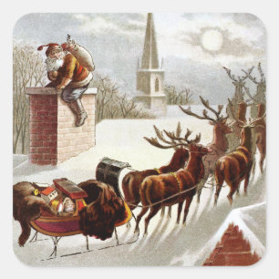 Vintage Christmas, Saint Nicholas on the Rooftop Square Sticker