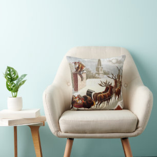 Vintage Christmas, Saint Nicholas on the Rooftop Throw Pillow