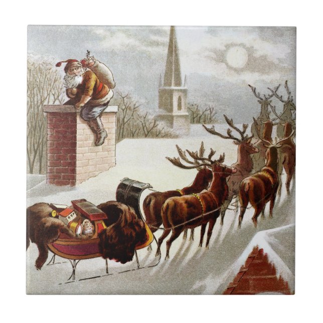 Vintage Christmas, Saint Nicholas on the Rooftop Tile (Front)