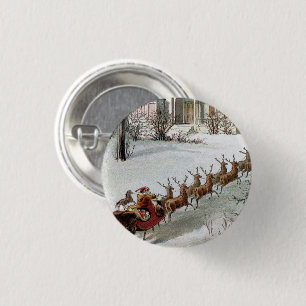 Vintage Christmas, Saint Nicholas with Reindeer 1 Inch Round Button