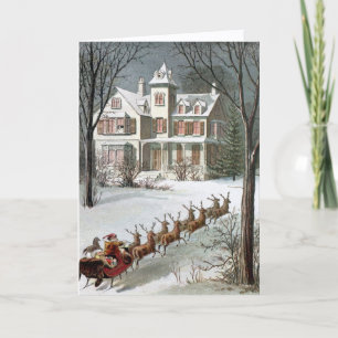 Vintage Christmas, Saint Nicholas with Reindeer Card