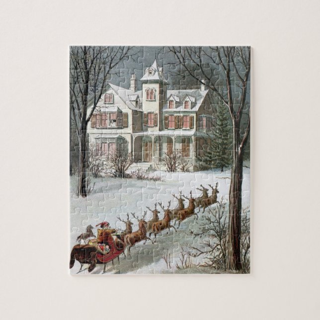 Vintage Christmas, Saint Nicholas with Reindeer Jigsaw Puzzle (Vertical)