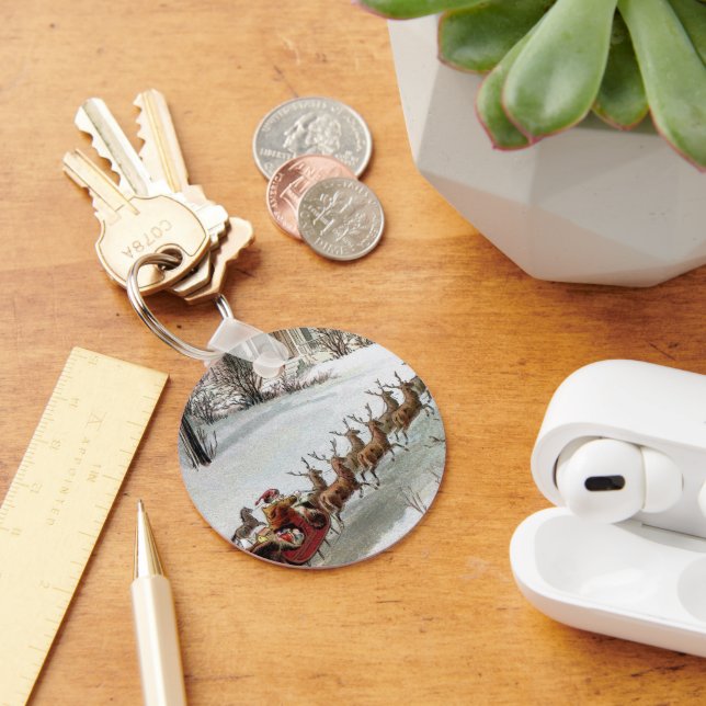 Vintage Christmas, Saint Nicholas with Reindeer Keychain (Desk)