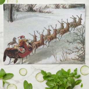 Vintage Christmas, Saint Nicholas with Reindeer Kitchen Towel