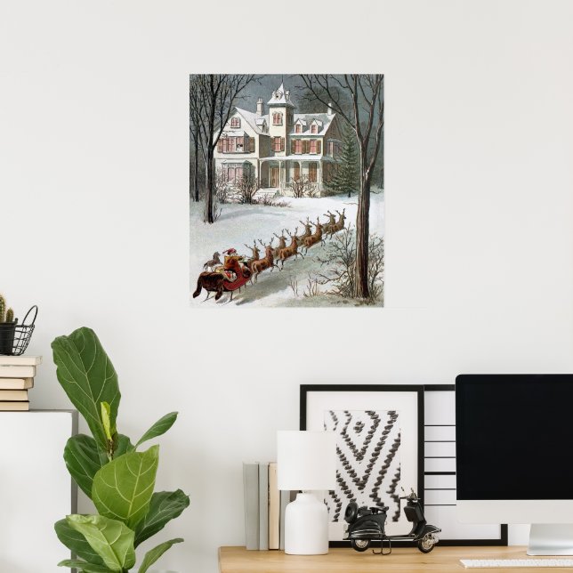 Vintage Christmas, Saint Nicholas with Reindeer Poster (Home Office)