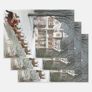 Vintage Christmas, Saint Nicholas with Reindeer Wrapping Paper Sheet