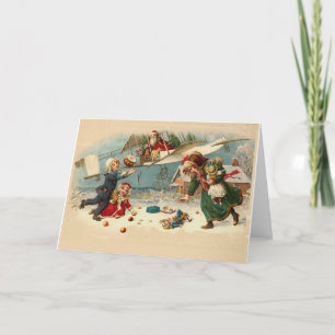 Vintage Christmas santa airplane toys Holiday Card