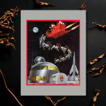Vintage Christmas Santa and Reindeer In Space Holiday Postcard<br><div class="desc">Vintage Retro Christmas Santa and Reindeer In Space</div>