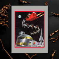 Vintage Christmas Santa and Reindeer In Space