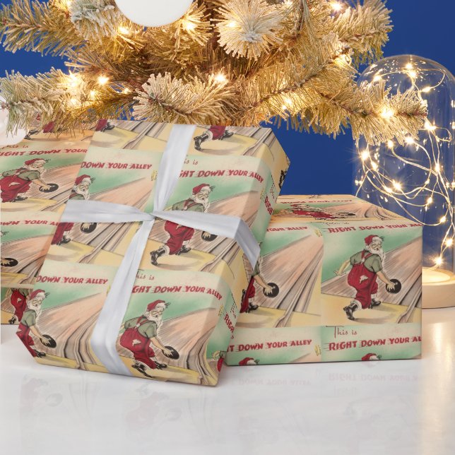 Vintage Christmas Santa Bowling Wrapping Paper (Holidays)
