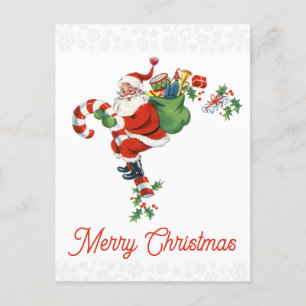 Vintage Christmas Santa Candy Cane Snowflake Postcard