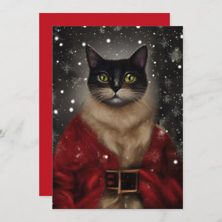 Vintage Christmas Santa Cat Flat Note Card
