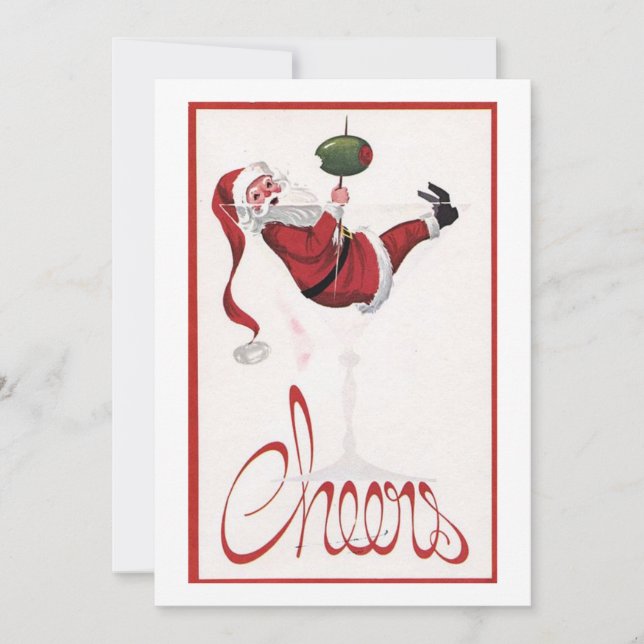Vintage Christmas Santa Cheers Holiday Card (Front)