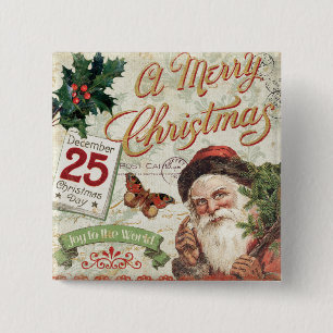 Vintage Christmas Santa Claus 2 Inch Square Button