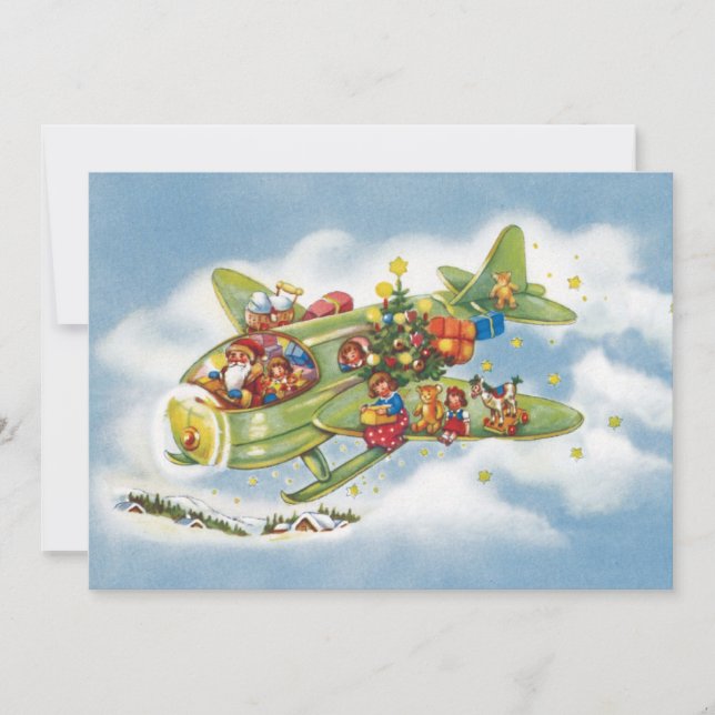 Vintage Christmas, Santa Claus Airplane Invitation (Front)