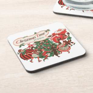 Vintage Christmas Santa Claus and Dancing Children Coaster