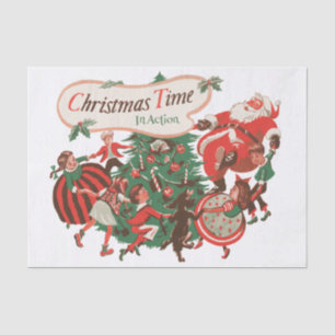 Vintage Christmas Santa Claus and Dancing Children Tissue Paper