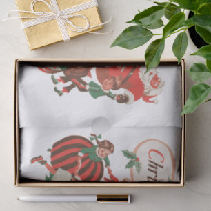 Vintage Christmas Santa Claus and Dancing Children Tissue Paper