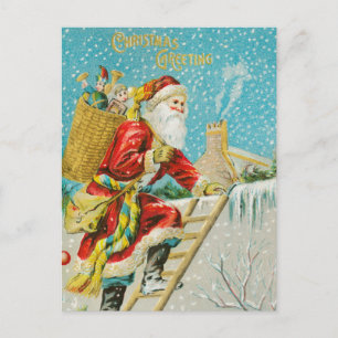 Vintage Christmas Santa Claus and Gifts Winter Holiday Postcard