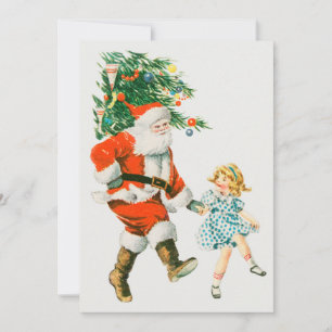Vintage Christmas Santa Claus and Little Girl Holiday Card